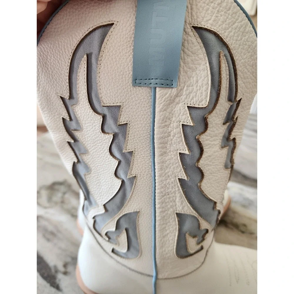 NWT Mutma Free People Alfa Western Boots Leather White‎ Blue Size 9 Gameday